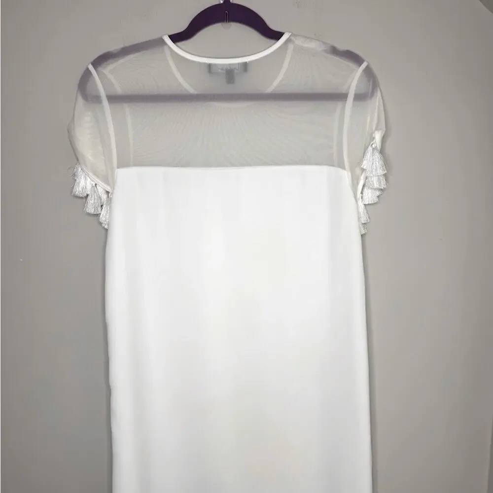 Lulus White Shift Dress with Fringe Size Small Ivory - Picture 6 of 7